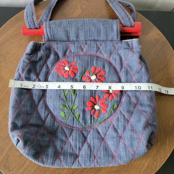Vintage 1970’s Handmade Reversible Denim Handbag Purse. Embroidered, Quilted Bag - Picture 10 of 11